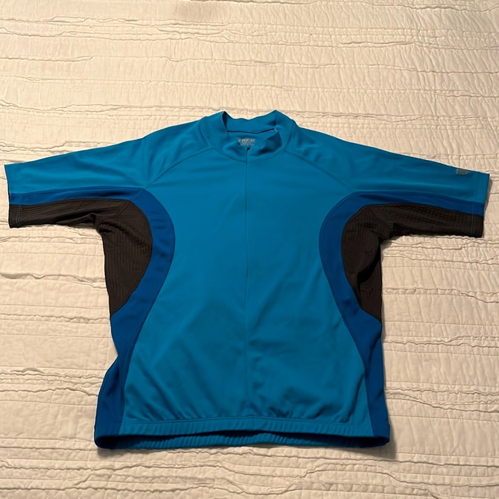 Trek Mens Medium Short Sleeved Double Blue and Black Bicycling Jersey